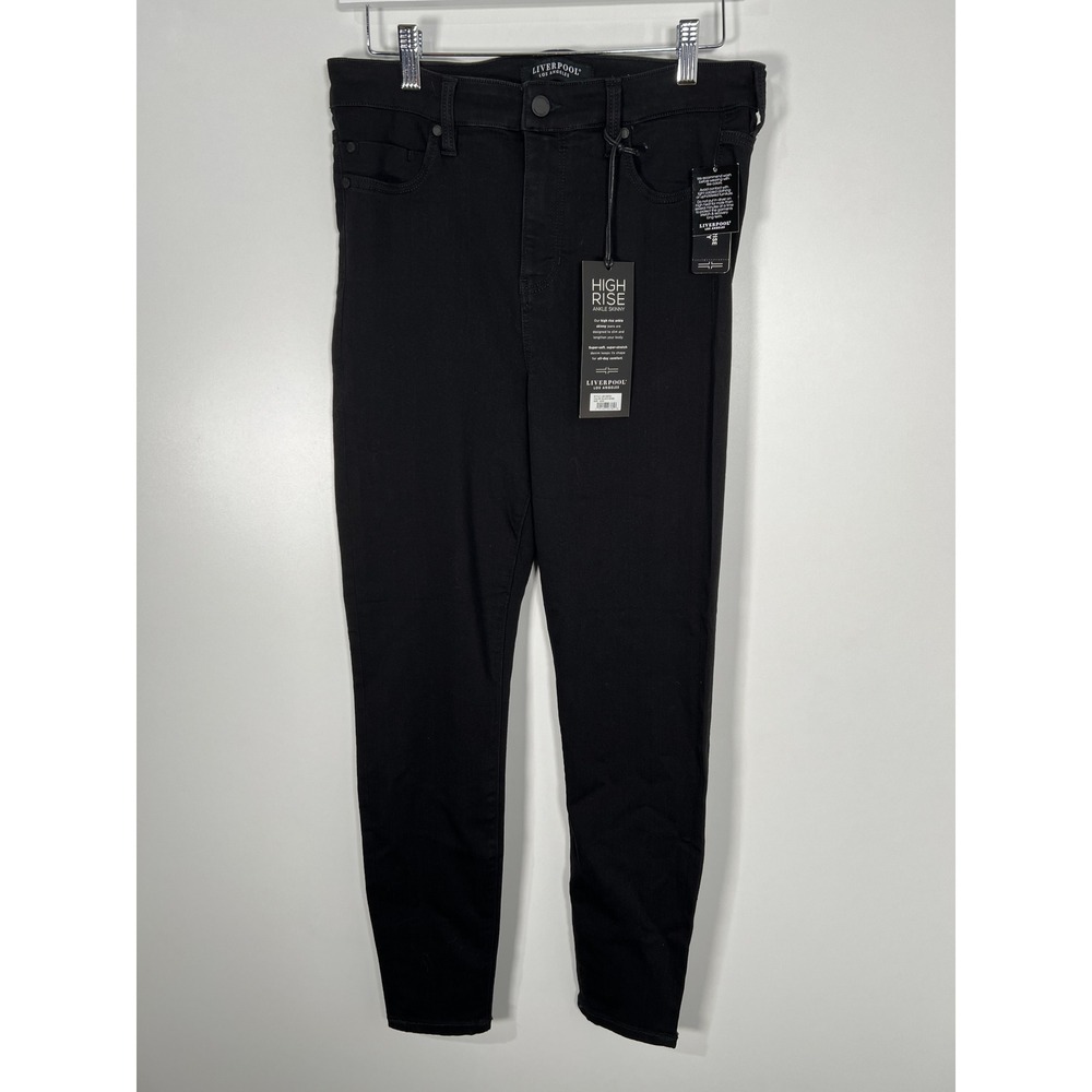 Liverpool High Rise Ankle Skinny Black Denim Jeans Stretch Minimalist Goth 10